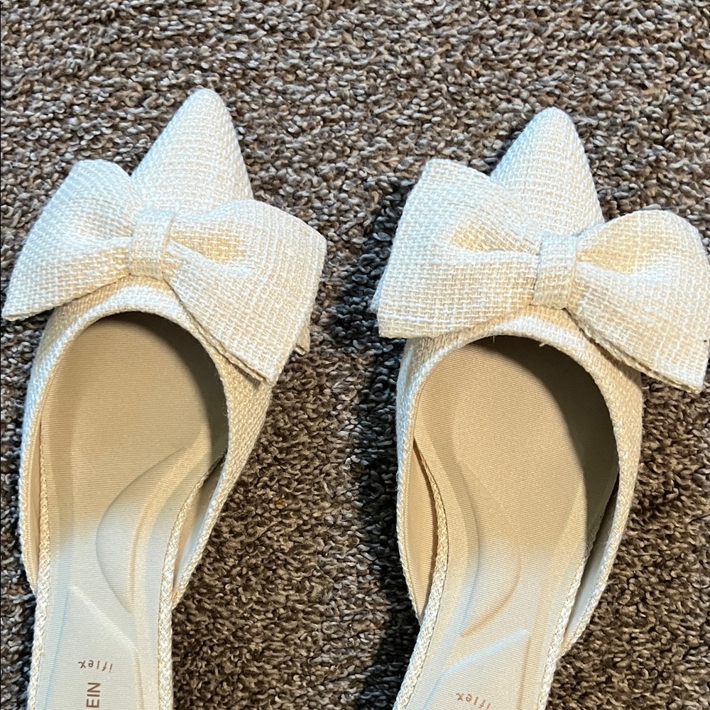 Anne Klein Cream Pointed-Toe Bow Mules - Picture 2 of 3